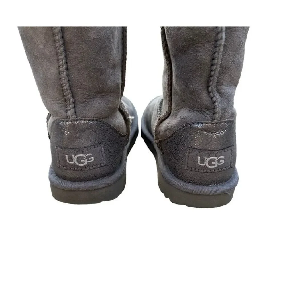 Ugg Boots Shearling Mini Mid Calf Winter Snow Boots Bootie Gray Girls Size 11